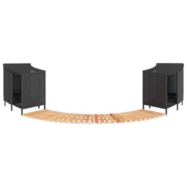 Bathtub frame, black, polyrattan and acacia solid