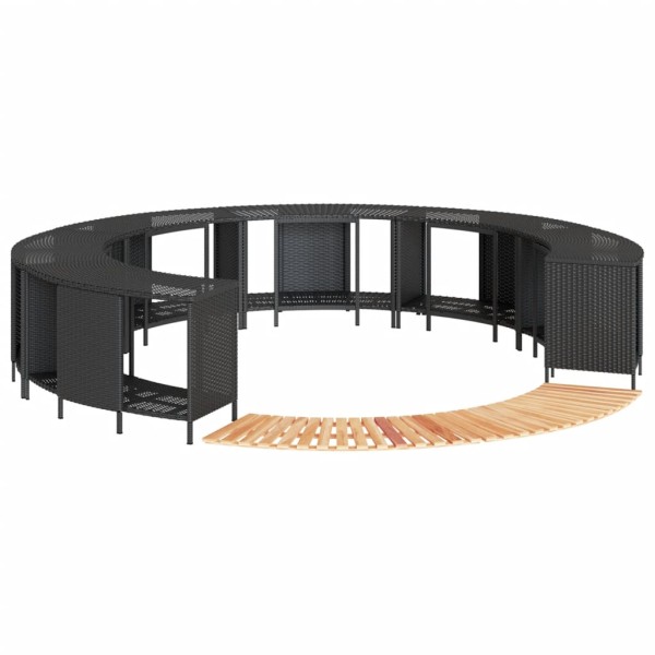 Bathtub frame, black, polyrattan and acacia solid