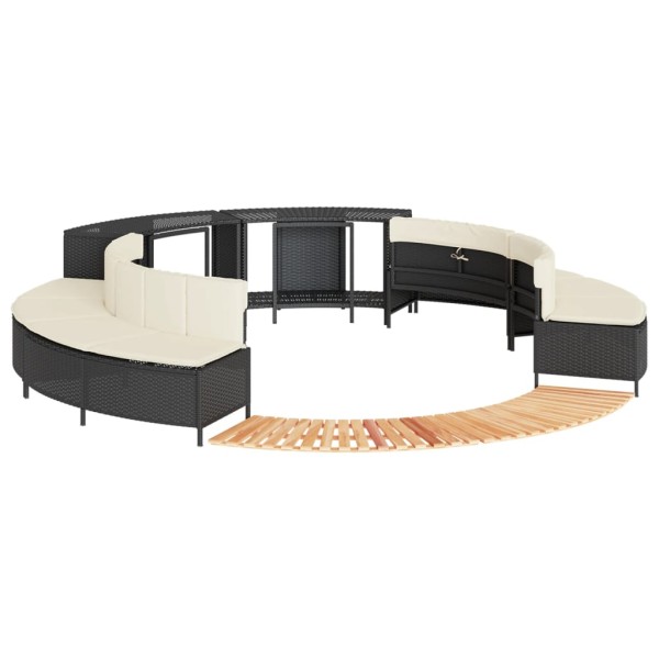 Bathtub frame, black, polyrattan and acacia solid