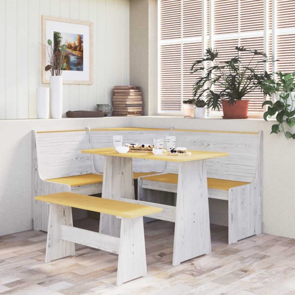 Corner bench REINE, honey brown/white, 151cm, pine