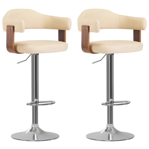Bar stools, 2 pcs., cream, curved wood/artificial leather