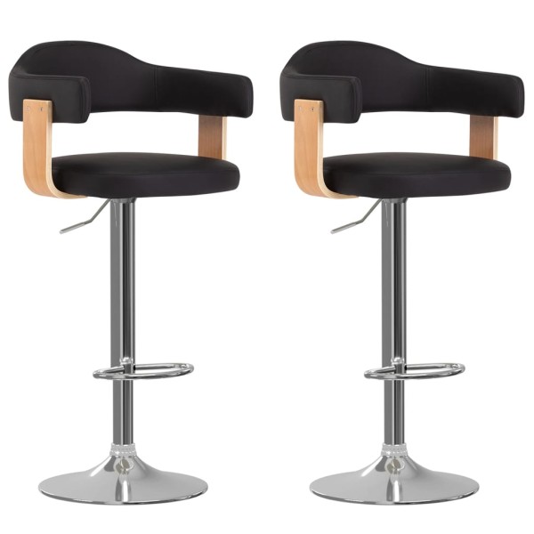 Bar stools, 2 pcs., black, curved wood/artificial leather