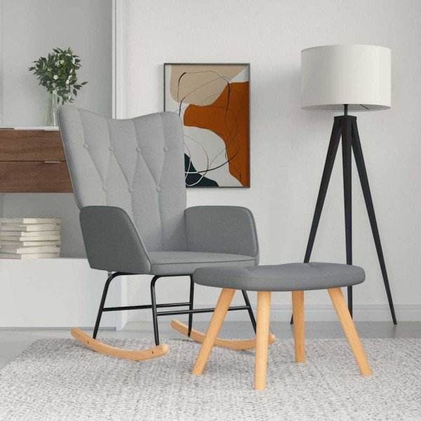 Rocking chair with footrest, light gray color, fabric