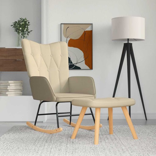 Swivel chair with footrest, cream color, fabric