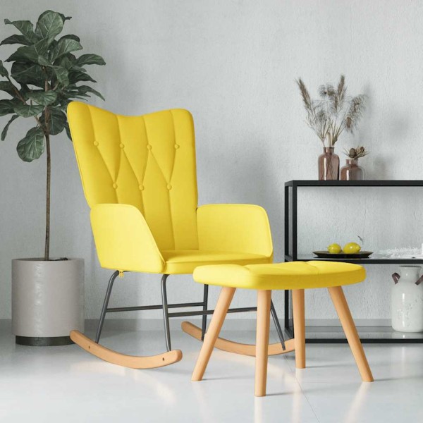 Swivel chair with footrest, mustard yellow color, fabric
