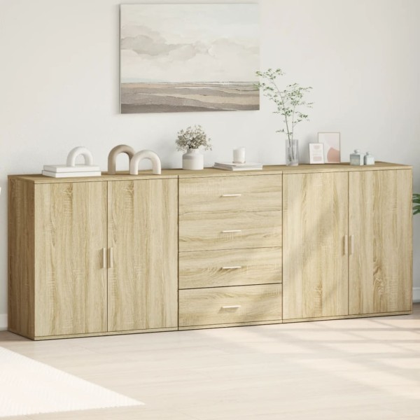 Side cabinets, 3 units, smoky oak, processed wood