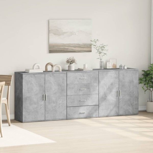 Side cabinets, 3 units, concrete gray, processed wood