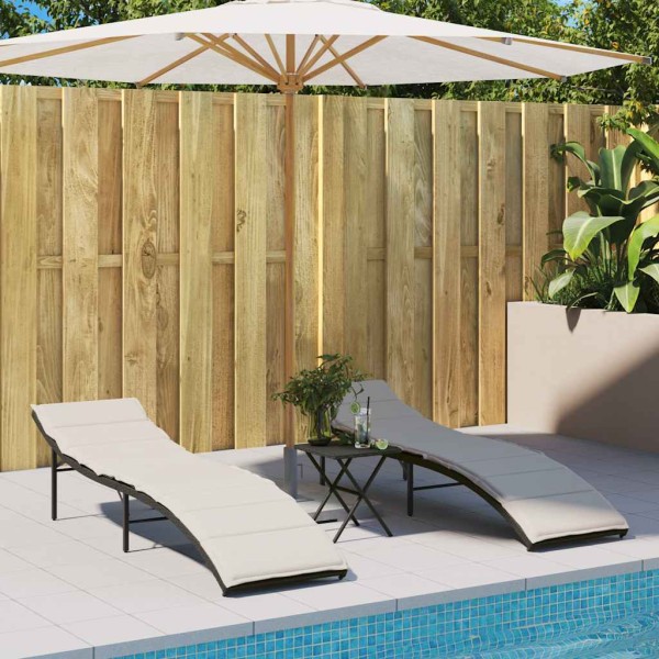 Sunbeds with cushions, 2 pcs., black, polyrattan