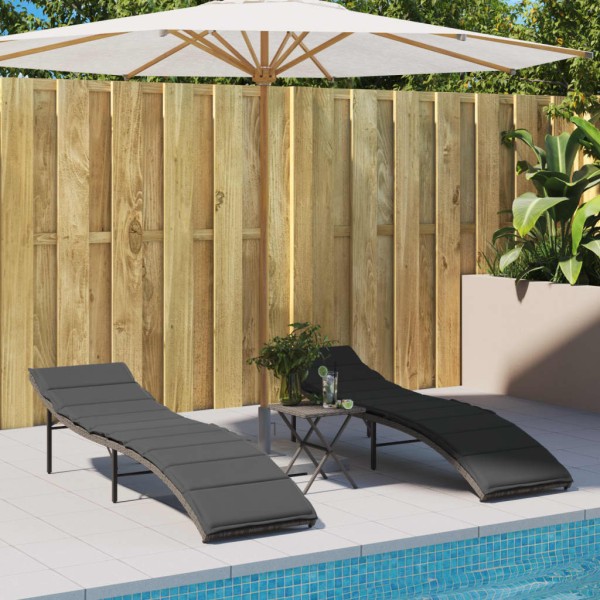 Sunbeds with cushions, 2 pcs., gray, polyrattan