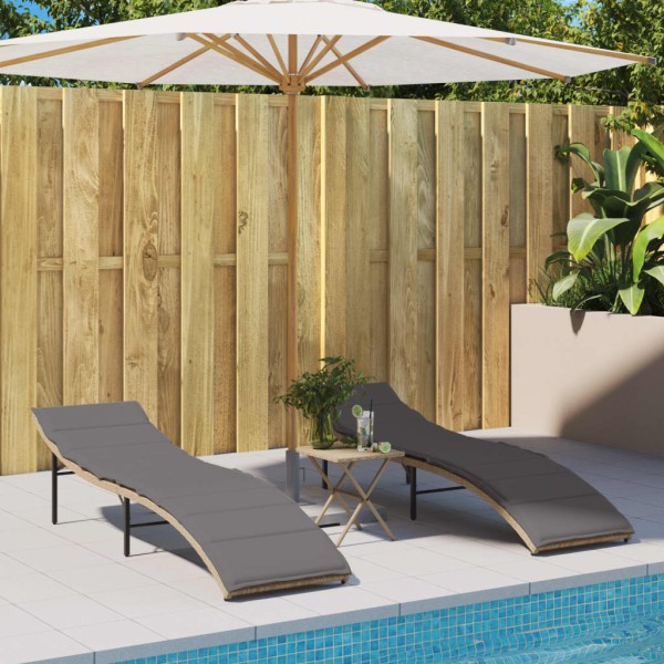 Sunbeds with cushions, 2 pcs., sand, polyrattan