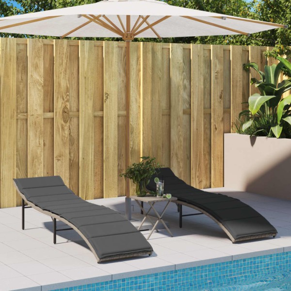 Sunbeds with cushions, 2 pcs., gray, polyrattan