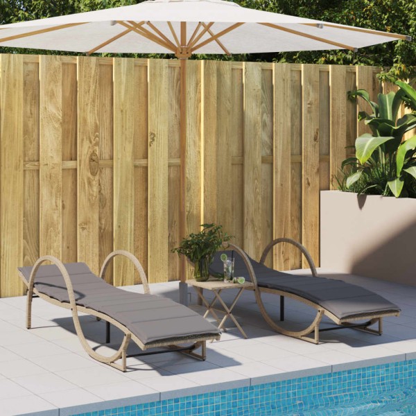 Sunbeds with cushions, 2 pcs., sand, polyrattan