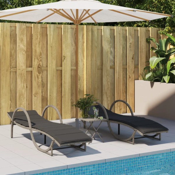Sunbeds with cushions, 2 pcs., gray, polyrattan