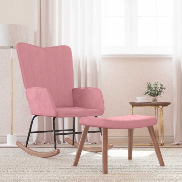 Rocking chair with footrest, pink, velvet
