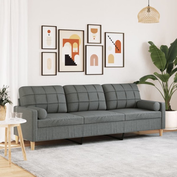 Three-seater sofa with cushions, dark gray, 210 cm, fabric