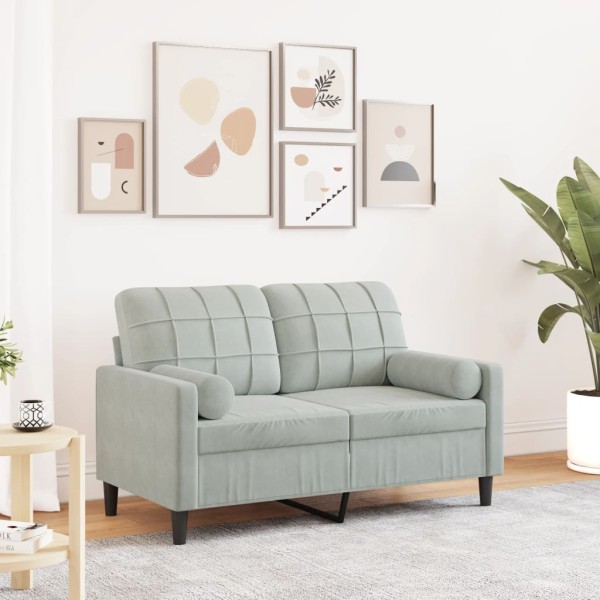 Double sofa with cushions, light gray, 120cm, velvet