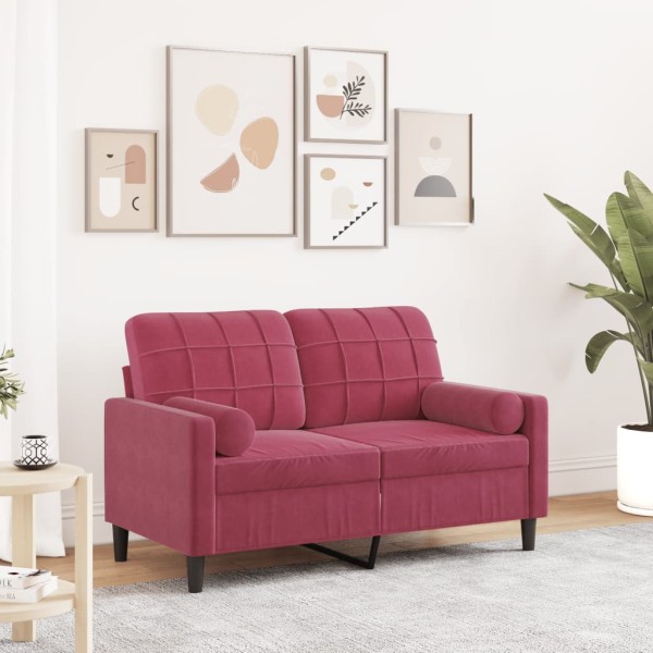 Dvivietė sofa su pagalvėlėmis, raudonojo vyno, 120cm, aksomas