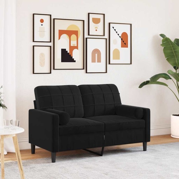 Double sofa with cushions, black, 120cm, velvet
