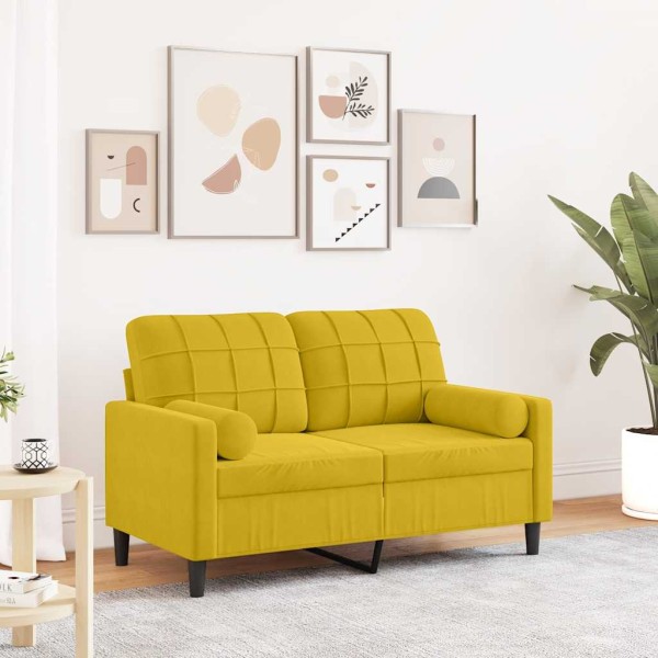 Double sofa with cushions, yellow, 120cm, velvet