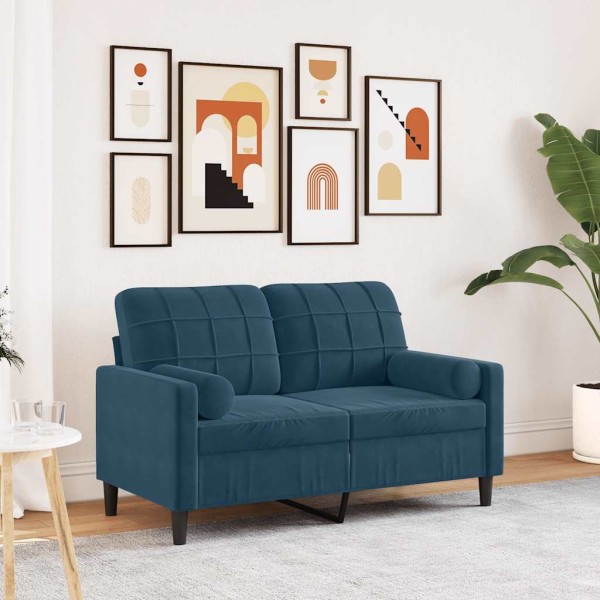 Double sofa with cushions, blue, 120cm, velvet