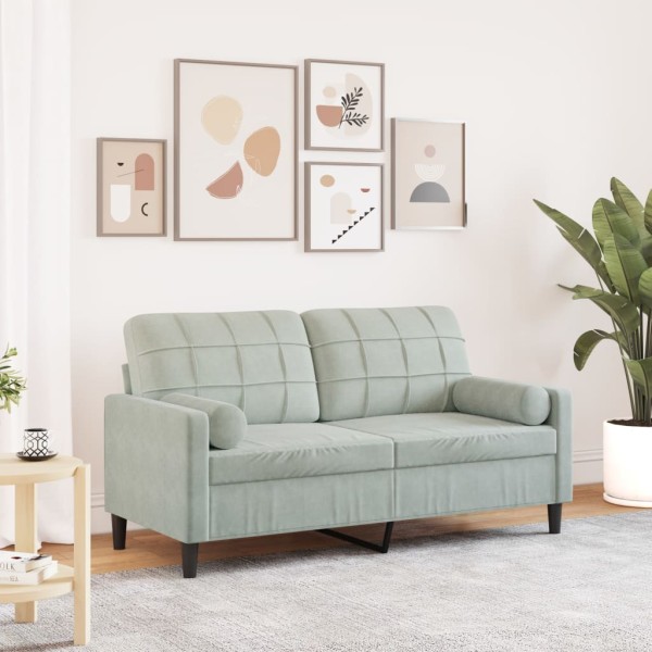 Double sofa with cushions, light gray, 140cm, velvet