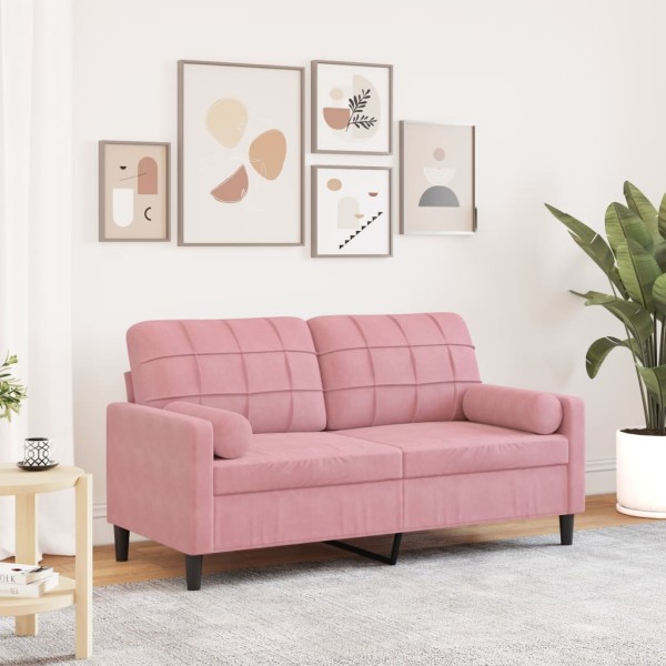 Double sofa with cushions, pink, 140cm, velvet