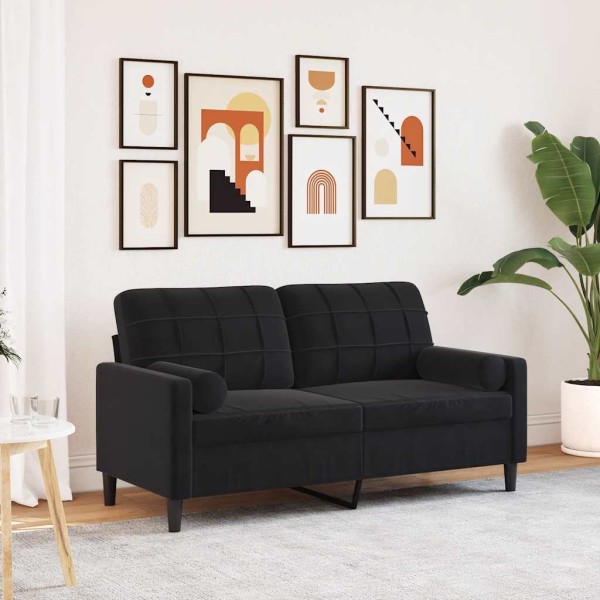 Double sofa with cushions, black, 140cm, velvet