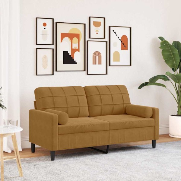 Dvivietė sofa su pagalvėlėmis, rudos spalvos, 140cm, aksomas