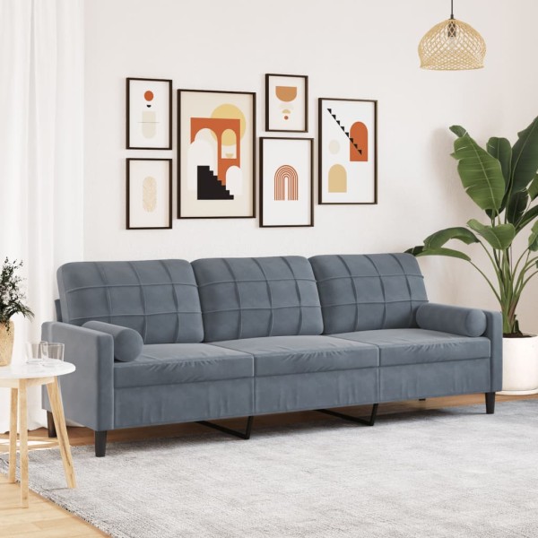 Three-seater sofa with cushions, dark gray, 210 cm, velvet