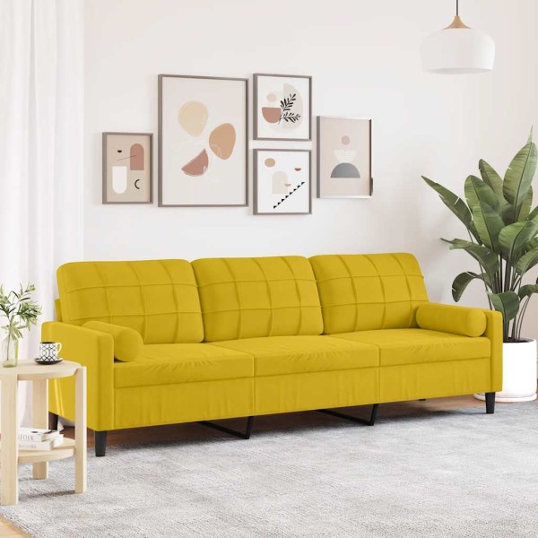 Three-seater sofa with cushions, yellow, 210 cm, velvet