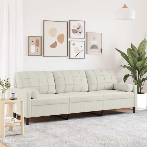 Three-seater sofa with cushions, cream color, 210cm, velvet