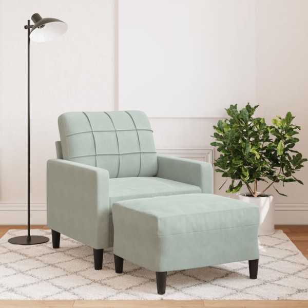 Chair with footrest, light gray color, 60cm, velvet