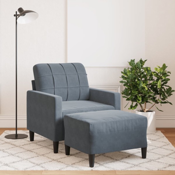 Chair with footrest, dark gray, 60cm, velvet