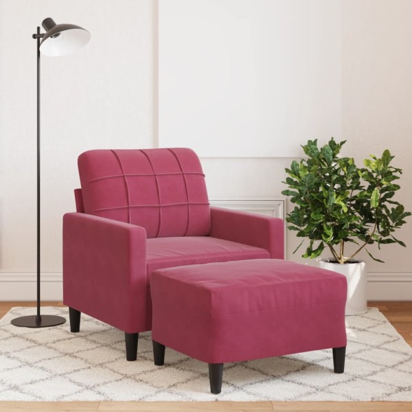 Armchair with footrest, red wine color, 60cm, velvet