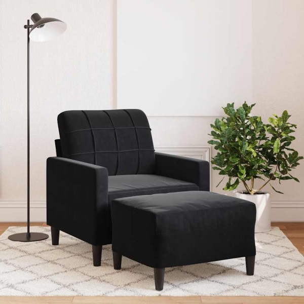Armchair with footrest, black, 60cm, velvet