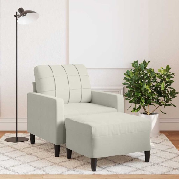 Chair with footrest, cream color, 60cm, velvet