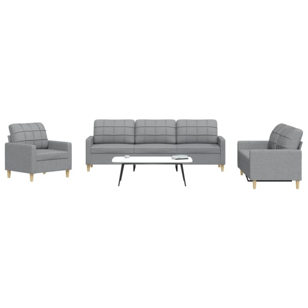 Sofa set, 3 parts, light gray color, fabric