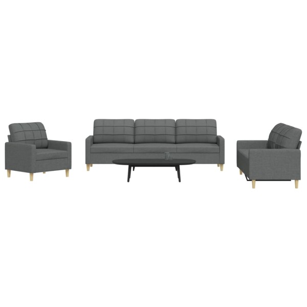 Sofa set, 3 parts, dark gray, fabric