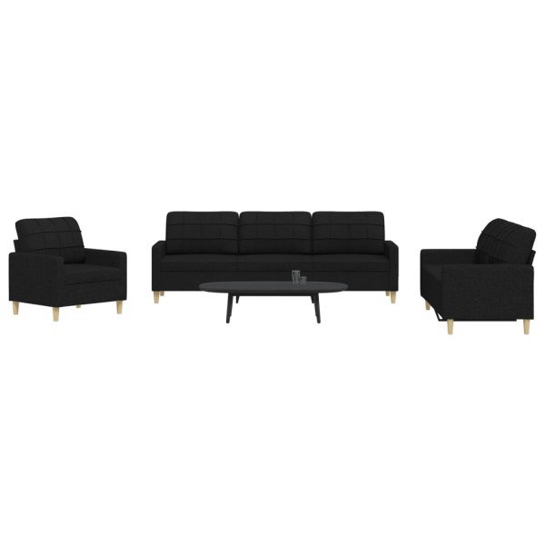 Sofa set, 3 parts, black, fabric