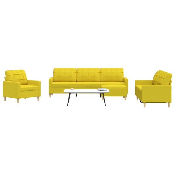 Sofa set with footrest, 4 parts, yellow, fabric