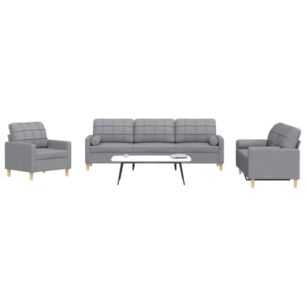 Sofa set with pillows, 3 parts, gray, fabric