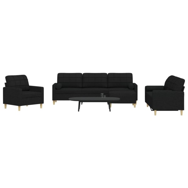Sofa set with pillows/footstool, 4 parts, black, fabric