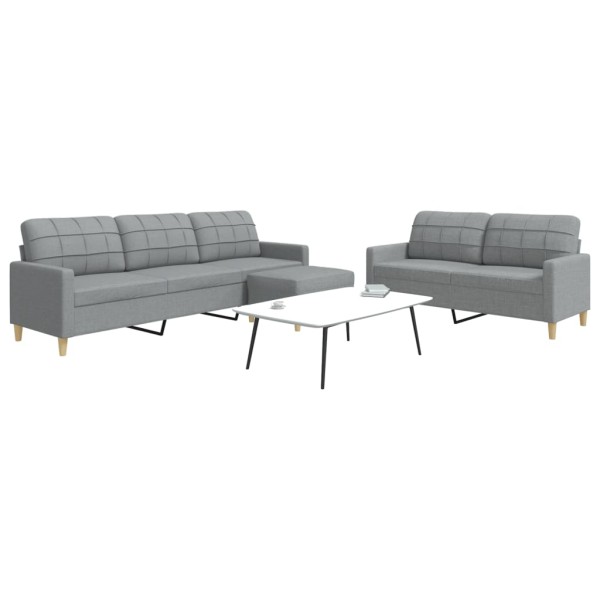 Sofa set with footrest, 3 parts, gray, fabric