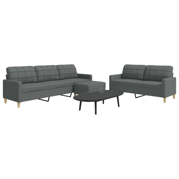 Sofa set with footrest, 3 parts, gray, fabric