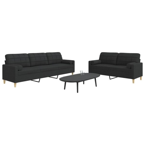 Sofa set with pillows, 2 parts, black, fabric