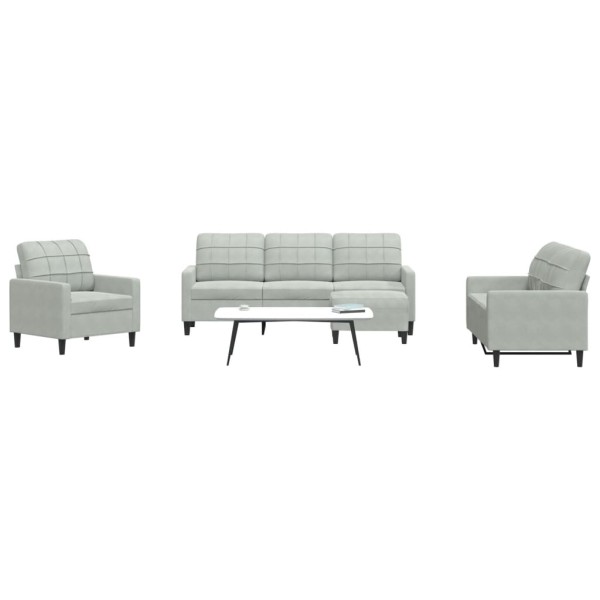 Sofa set with cushions, 4 parts, gray, velvet