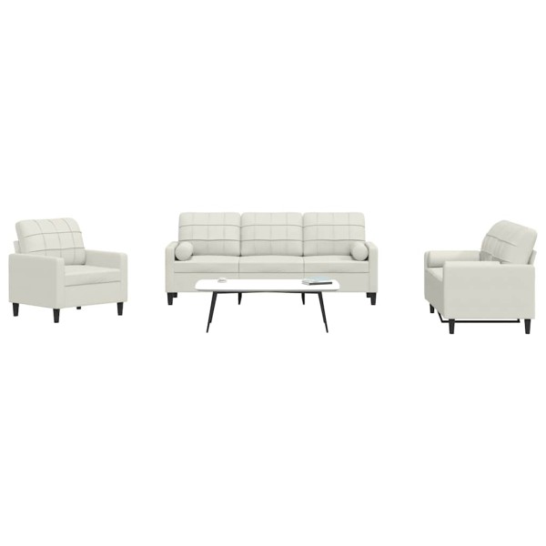 Sofa set with cushions, 3 parts, cream, velvet
