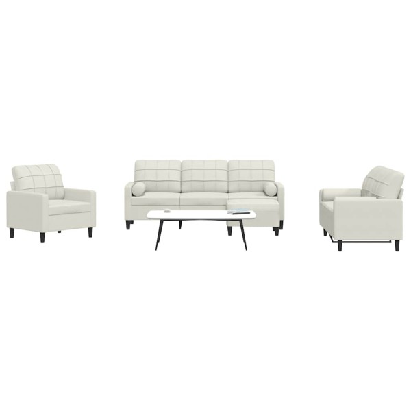 Sofa set with cushions, 4 parts, cream, velvet