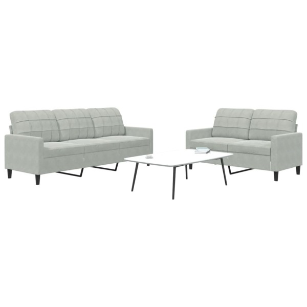 Sofa set with cushions, 2 parts, gray, velvet