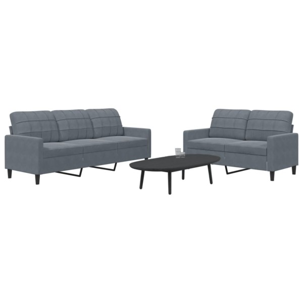 Sofa set with cushions, 2 parts, gray, velvet
